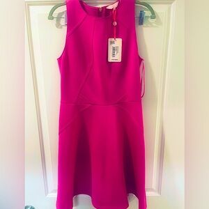 NEW TED BAKER Hot Pink MITTON Scuba Neoprene Knit Skater Fit Flare Dress